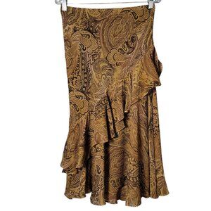 Lauren Ralph Lauren Womens Brown Paisley Y2K Silk Fairy Ruffle Pull On Skirt PS